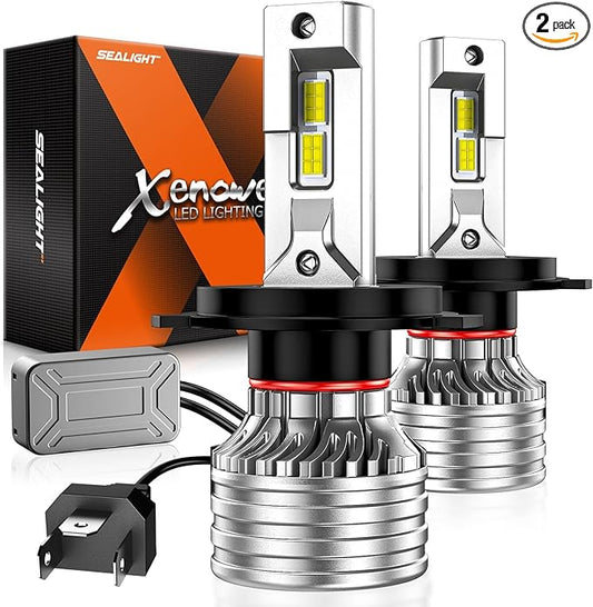 SEALIGHT H4/9003/HB2 LED Fog Bulbs, 70000LM Brightness, 6500K Cool White, IP68 Waterproof Headlight Bulbs with Cooling Fan, Automotive Replacement Bulbs, Pack of 2