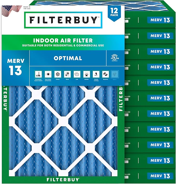 Filterbuy 30x36x2 Air Filter MERV 13 Optimal Smoke & Allergy Defense (12-Pack), Electrostatic Pleated HVAC AC Furnace Filters Replacement (Actual Size: 29.81 x 35.81 x 1.75)