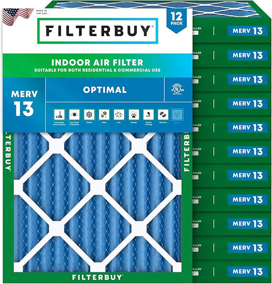 Filterbuy 30x32x2 Air Filter MERV 13 Optimal Smoke & Allergy Defense (12-Pack), Electrostatic Pleated HVAC AC Furnace Filters Replacement (Actual Size: 30.00 x 32.00 x 1.75)