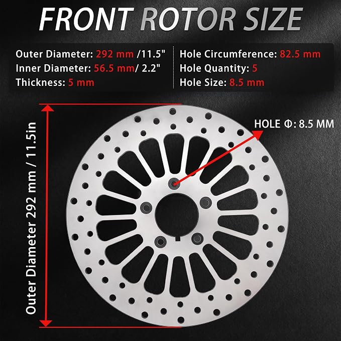 11.5'' Front Rear Brake Dsic Rotor Kit 2PCS Compatible with Harley Sportsters Davidson Softail Dyna Early Super Glide Motorcycle, Update 420 Stainless Steel Rotor Motorcycle Brake Disc