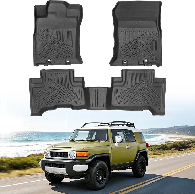 Floor Mats for Toyota FJ Cruiser 2007-2014, Heavy Duty TPE All Weather Protection, Waterproof Non-Slip Black Car Liners (Two-Row Floor Mats)