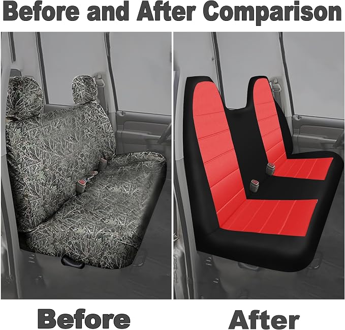 Custom Bench Seat Covers for Ford F150 F250 F350 1992 1993 1994 1995 1996 1997 1998 Heavy Duty Cloth Protector Interior Accessories，Waterproof & Machine Washable - Red