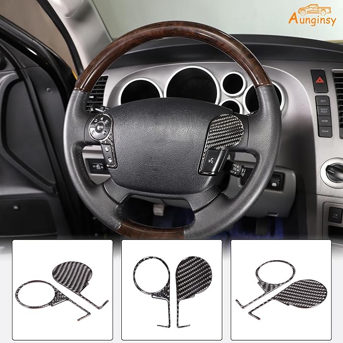 Aunginsy Central Control Steering Button Frame Trim Compatible with Toyota Tundra 2007-2013 Carbon Fiber Center Console Steering Button Panel Protection Cover Decorative Sticker Interior Accessories