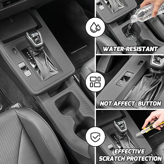 Compatible with Toyota Corolla Cross 2026 2025 Accessories Black Center Console Gear Shift Panel Cover Silicone Waterproof Cup Holder Wireless Charging Protective Pad (Hybrid S SE XSE)