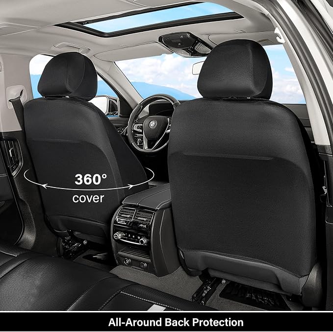 Coverado Leather Car Seat Covers Front Seats & Carbon Fiber, Waterproof and Durable All Weather Protector, Universal Fit for SUV, Pickup Truck, Sedan, Automotive Vehicle Interior, Black&White