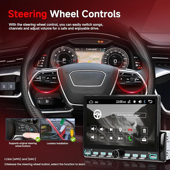 7 Inch Single Din Car Stereo with Mirror Link, Steering Wheel Control, Bluetooth, FM Radio, 7 Color Lights, EQ Adjustment, Online Video Support for Most Vehicles