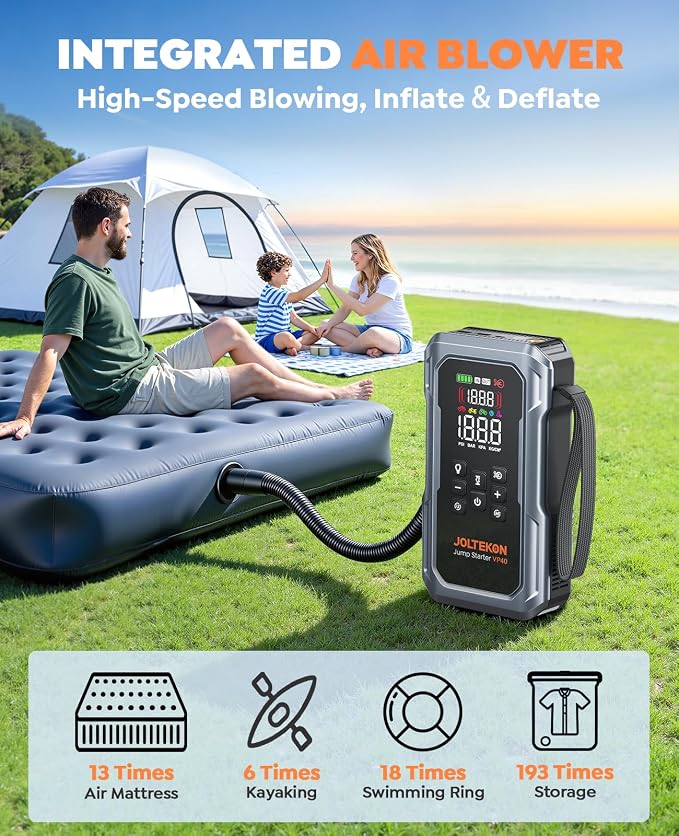 5500A 160PSI 9-in-1 Car Battery Jump Starter with Air Compressor & Air Blower (All Gas 12L Diesel)