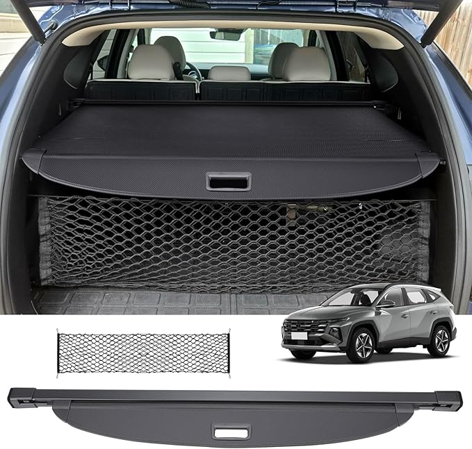 Cargo Cover for Hyundai Tucson 2022-2026, Retractable Trunk Cover Privacy Shade for 22-26 Hyundai Tucson (Carbon Fiber Leather + Net)