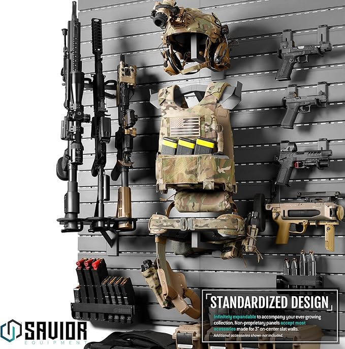 Savior Equipment Wall Rack System Tactical Helmet Attachment Gear Wall Mount Display Rack Organizer Hanger, Adjustable Height, Heavy-Duty Steel Construction Hold Up to 20 lbs