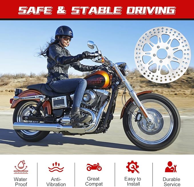 2 * 11.8'' Front Brake Rotors Compatible with Harley Rotor Road Glide,Road King, Electra Glide,Street Glide,Tri Glide,Dyna,Fat Bob,Low Rider s,V-Rod,Brushed Finish Stainless