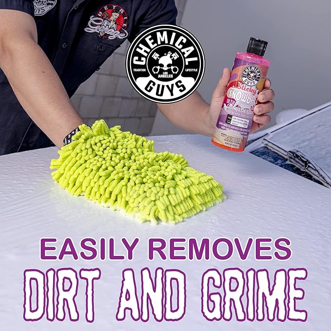 Chemical Guys TORQ Foam Blaster Wash & Wax Kit with Wash Mitt, Sticky Snowball Snow Foam Car Wash Soap, Blazin' Banana Spray Wax, & Chenille Premium Wash Mitt (4 Items, 32 Fl oz)
