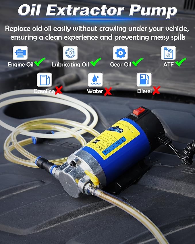 Oil Pump 12V 100W, Oil Extractor Pump for Engine Oil Change, Electric Fluid Transfer Pump for Motor Oil, Gear Oil, Transmission Fluid Removal, Self-Priming Oil Transfer Pump for Car, Mower, Marine