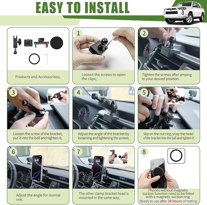 Metal Magnetic Phone Mount Holder for 2010-2024 Toyota 4Runner Strong Magnet Dash Cell Phone Cradles Adjustable Phone Stand Accessories for MagSafe All Smartphone(Classic Version)