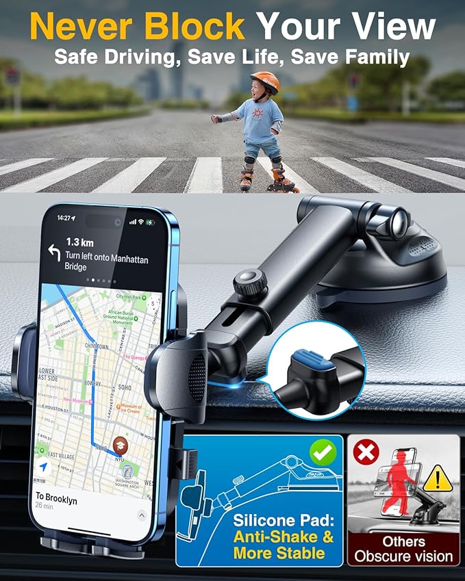 YRU True Military-Grade [360° Rotation Suction] 2026 Ultimate Car Phone Holder Mount 【90+LBS Safest Strongest & Patent Certs】 Dashboard Windshield Vent for iPhone 17 16 Pro Max Samsung, Red