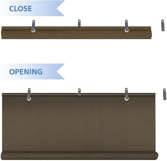 E&K Sunrise Outdoor Roll up Shade Blinds Roller Shade 4'Wx11'H Brown for Patio Porch Pergola Deck Gazebo Yard Privacy Screen Roll Down Blinds 90% Sun Blockage