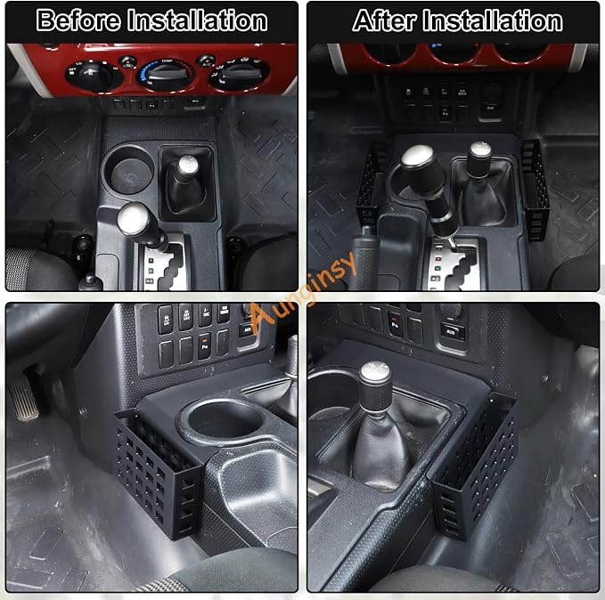 Aunginsy Center Console Gear Storage Box Basket Fit Toyot@a FJ Cruiser 2007-2024 Aluminum Gear Shift Side Storage Baskets Center Console Organizer Tray Armrest Storage Box Basket Interior Accessories