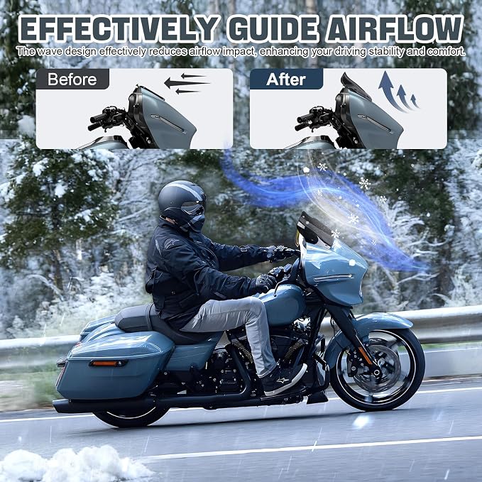 9" Motorcycle Windshield Accessories Fits Harley Touring 2023.5-Later Street Glide Models (Dark Gray)
