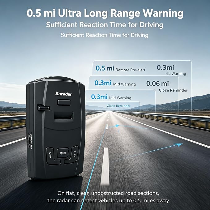 KARADAR S360 Radar Detector X/K/Ka Band Detection Low False Alert with City/Highway Mode LaserEye Front Rear Detection for car FCC Certified for North America