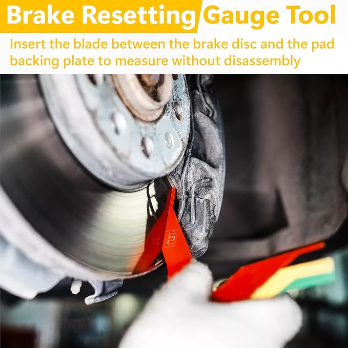 ecocstm 5 Pack 8 PCS Brake Lining Thickness Gauges, Brake Pad Measuring Tool, Color Coded Brake Pad Gauge with Metric & SAE Size, Brake Resetting Gauge Tool, for Quickly Measuring Disc and Drum