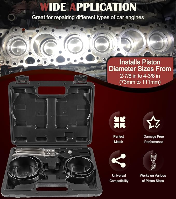 Bonbo 940387 Piston Ring Compressor Tool Set Perfect for Car Diesel Engines, Including Vehicle Maintenance Clamps, Ratchet Pliers, Storage Case