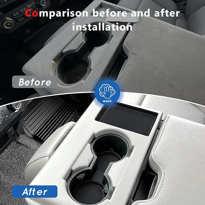 auovo Trims for Ford F150 2015-2023 & F250 F350 F450 2017-2023 (40/20/40 Jump Seat Only) 3D Cup Holder Insert Liners & Front Center Seat Headrest Organizer
