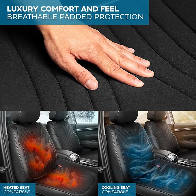 MotorBox Haven Series Suede Edition Seat Covers for Cars, Front Seat Covers, Two-Tone Suede Style and PU Leather Black Car Seat Covers for Cars Trucks SUVs, Front Seats Only