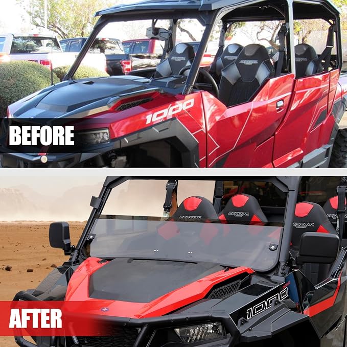 A & UTV PRO Front Dark Tinted Half Windshield for Polaris General 1000 / General 4 1000 / General XP 1000 / General XP 4 1000 2016-2025 , Hard Coated Vented Window Windscreen Accessories, 1PC