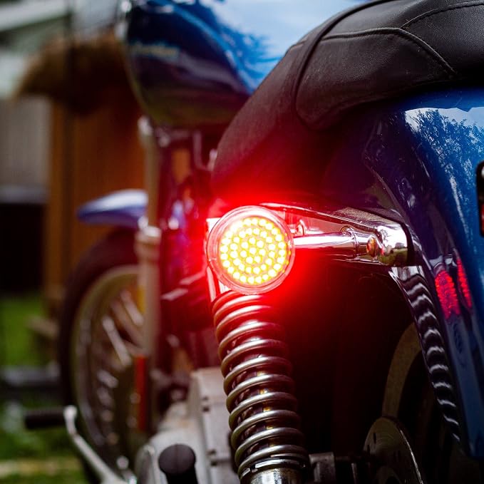 Eagle Lights 8748RTS-C-EE 2 Inch Rear LED Turn Signals with Halo Running Lights and Brake Lights Compatible With Harley Davidson® Motorcycles - 1157 Base/Red/Add Clear Lenses/Add Load Equalizer