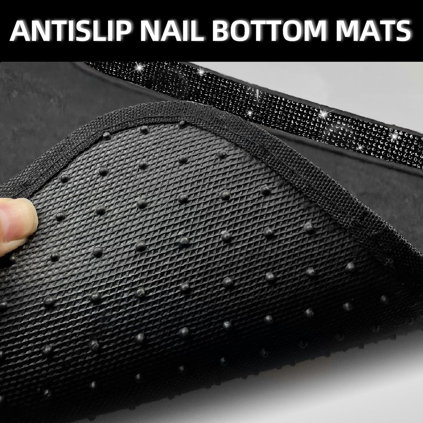 NBTEPEM Black Bling Car Floor Mats Full Set, Universal Fit Most Cars,SUV, Trucks, 4 pcs Sparkle Glitter Diamond Carpet for Women Girls with Anti-Slip Pad (Black Diamond)