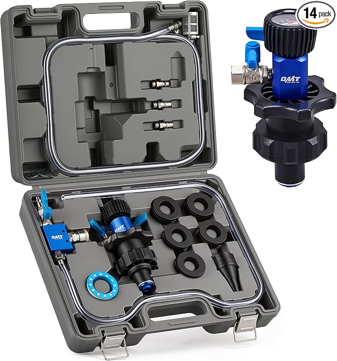 Orion Motor Tech Coolant Vacuum Refill Kit, Cooling System Vacuum Fill Tool with Leak Detector 5 Round Adapters 1 Conical Adapter, Radiator Coolant Fill Kit with Dual-Movement Gauge for Vacuum Leak