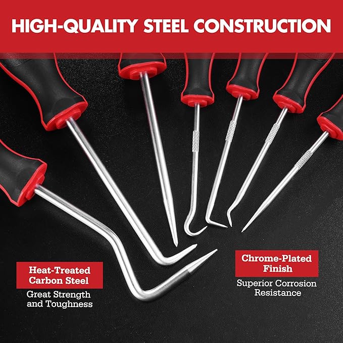ARROW 7-Piece Hook and Pick Set with Storage Bag, Long & Mini Precision Pick Tool Set for Automotive Mechanic, O-Ring Removal Tool, Oil Seal, Gasket Puller, Hose Puller Picks