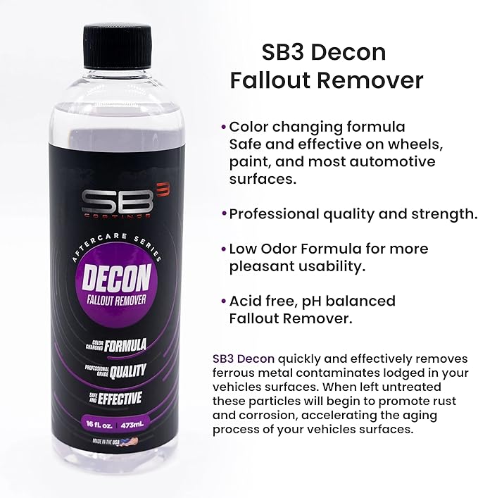 SB3 Decon Professional Fallout Remover - Acid-Free, pH-Balanced Rust Inhibitor with Color-Changing Technology - Rust Remover Spray, Safe for Metal and All Surfaces (16oz)