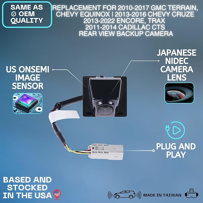 Backup Camera for 2010-2017 GMC Terrain Chevy Equinox Cruze Trax Encore CTS | Fits OE 95407397 22913698 15926123 20903513 23171840 42389646 22868129, rear view reverse parking assist backup monitor