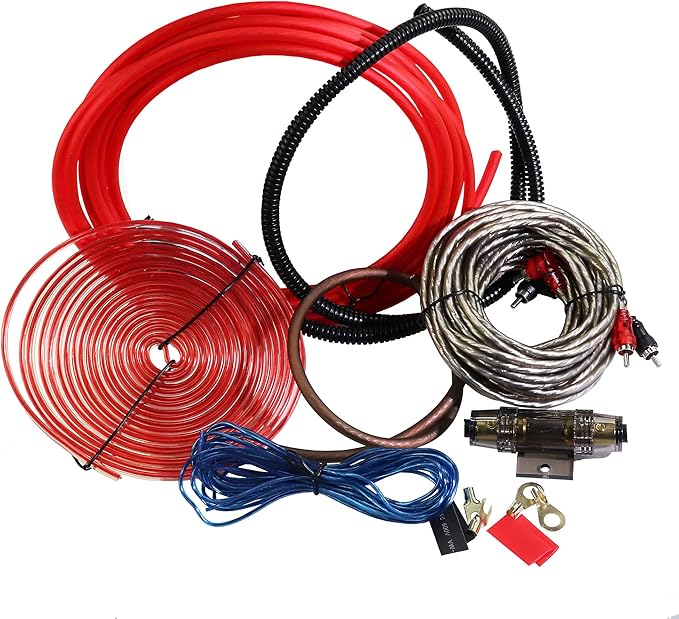 4 Gauge 1000W CCA Complete Amplifier Wiring Kit - with Power/Ground Wire, RCA Cables, Speaker Wire, Capacitor & Distro Block | for High-Power Subwoofer and Multi-Channel Stereo System Install