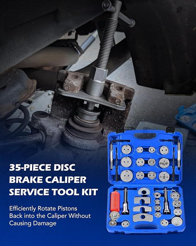 Orion Motor Tech 35 Piece Disc Brake Caliper Tool Kit, Heavy Duty Brake Caliper Compression Tool Kit for Brake Pad Replacement, Brake Piston Caliper Compressor Tool with 24 Adapters Fits Most Vehicles