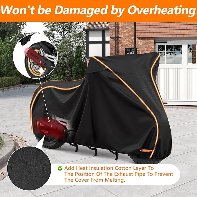 Waterproof Motorcycle Cover for Honda Grom MSX125/Navi/Monkey/2022 Benelli 135/2023 Grom, All Weather Outdoor Black Protective Cover with Reflective Strips,Vent Holes and Lock Holes