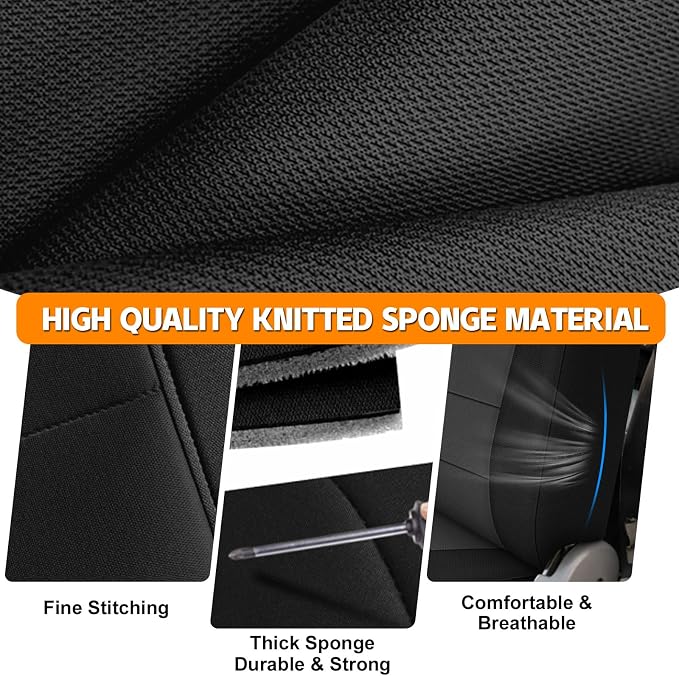 Truck Bench Seat Cover Compatible with 1989-1994 Toyota Pickup 60/40 with Armrest, Heavy Duty Knitted Sponge(Black and Charcoal)