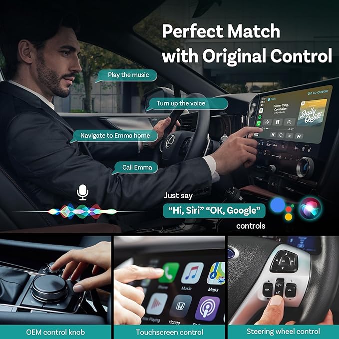 OTTOCAST Mini 2025 Wireless CarPlay & Android Auto 2-in-1 Adapter, Fast Stable Connection, Plug & Play for iPhone & Android Devices
