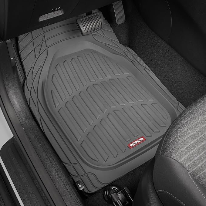 Motor Trend 2 Piece Front Car Floor Mats- Gray FlexTough Contour Liners-Deep Dish Heavy Duty Rubber Floor Mats for Car SUV Truck & Van-All Weather Protection, Universal Trim to Fit