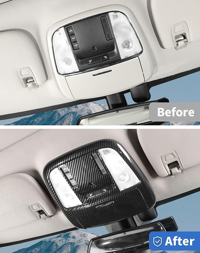 Roof Reading Light Cover Trim Fit for 2011 + Dodge Charger/Durango/Chrysler 300 Interior Accessories Carbon Fiber Reading Lamp Decals Cover Trim Sticker Kit (B)