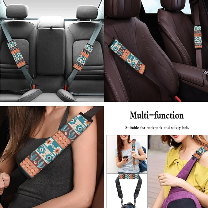 Aztec Cactus Car Seat Cover Full Set with Tribal Car Seat Cover with Steering Wheel Cover, Shoulder Pads, Aztec Seat Covers Auto Accessories Universal Fit for Most Cars