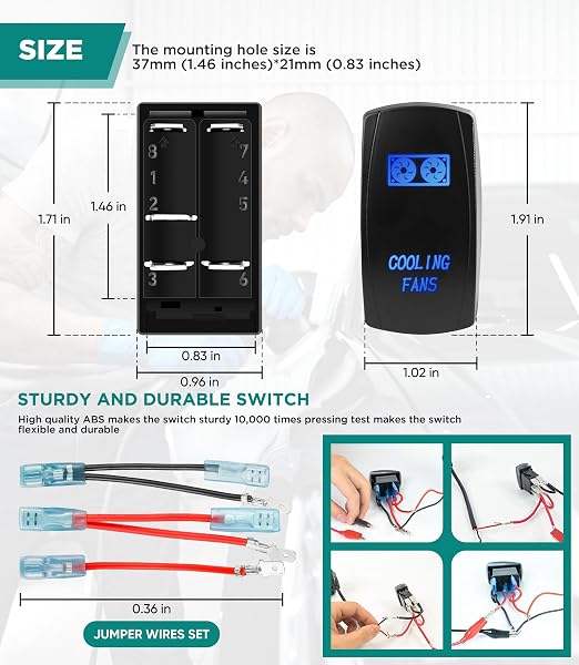12V Dual Electric Fan Waterproof Relay Kit with Cooling Fans Rocker Switch with Jumper Wires Set 185 On 175 Off Temperature Sensor Switch for Cars Trucks RVs