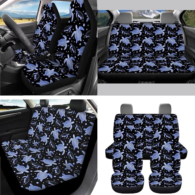 AFPANQZ Turtle Star Print Car Seat Covers Full Set of 11 Interior Accessories Protector Hand Brake Gear Shift Knob Cover, Seat Belt Pads, Steering Wheel Cover Fit Car Truck SUV