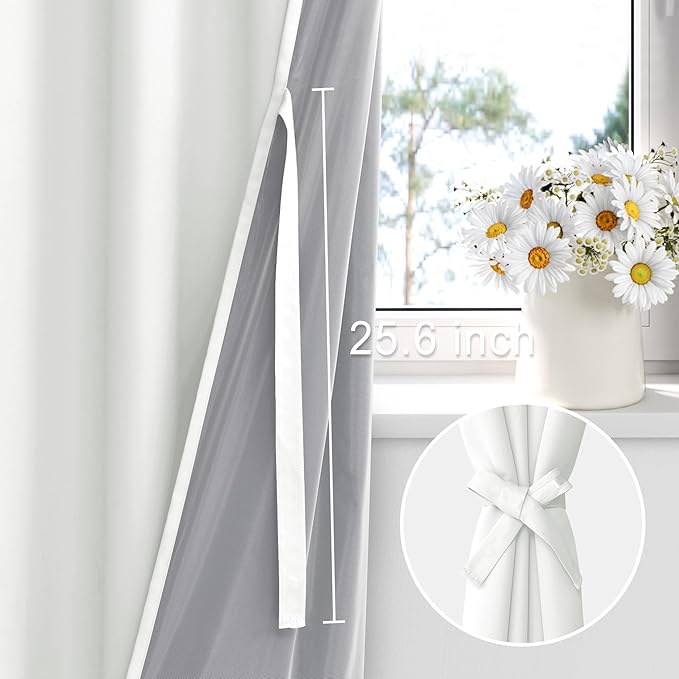 XWZO 100% Blackout Curtains 63 Inches Length with Tiebacks- Heat and Light Blocking Ring Top Window Drapes with Black Liner Backing for Bedroom/Kid's Room, Ivory, W38 x L63, Set of 2 Panels