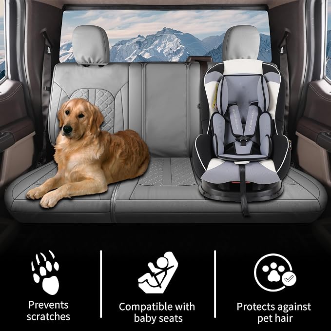 Truckiipa Leather Seat Covers Full Set for Ram Truck Seat Covers Waterproof Full Coverage Seat Protector Custom Fit for 2009-2018 Dodge Ram 1500, 2010-2025 Ram 2500 3500 Crew Mega Cab, Full Set, Grey
