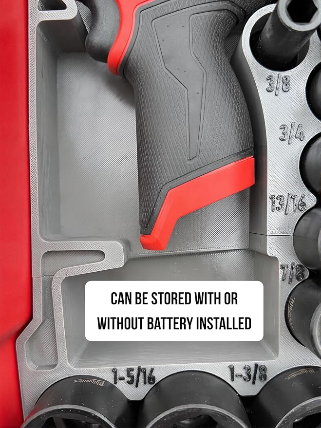 3d Printed Insert Designed for Milwaukee M12 Stubby 1/2" Impact (2563-20) and Packout Organizer (Insert Only) (Gray, SAE)