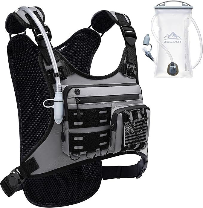 Zelvot Running Vest with 2L Water Bladder, Hydration Backpack, U.S. Design Patent, Lightweight Hydration Pack with Gear Holder, Reflective Chest Pack for Men Women