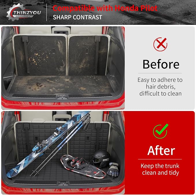 Trunk Mat Compatible with 2023-2026 Honda Pilot Cargo Mat Cargo Liner Trunk Liner Back Seat Cover Protector TPE All Weather 2025 Pilot Accessories (Trunk Mat with Backrest Mat)