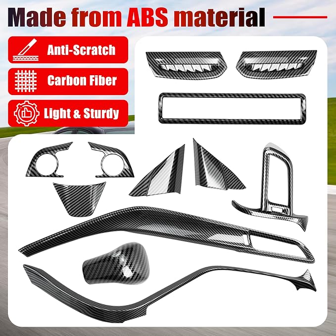 Interior Trim Kit for 2018-2024 Toyota Camry, Air Outlet Trims Steering Wheel Cover molding Gear Shift Knob Cover(Carbon Fibre Style)
