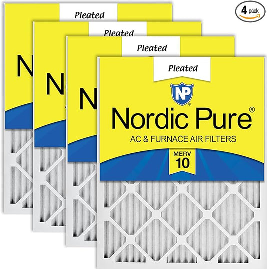 Nordic Pure 25x25x1 (Actual Size: 24 1/2 x 24 1/2 x 3/4) Pleated MERV 10 Air Filters 4 Pack